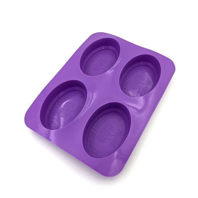 Khuôn xà phòng silicon có thể tái sử dụng 4 khoang Hình bầu dục bền Màu tím