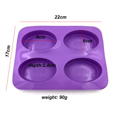 Khuôn xà phòng silicon có thể tái sử dụng 4 khoang Hình bầu dục bền Màu tím
