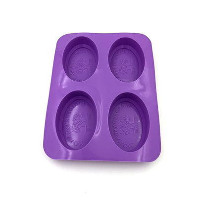 Khuôn xà phòng silicon có thể tái sử dụng 4 khoang Hình bầu dục bền Màu tím