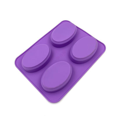 Khuôn xà phòng silicon có thể tái sử dụng 4 khoang Hình bầu dục bền Màu tím