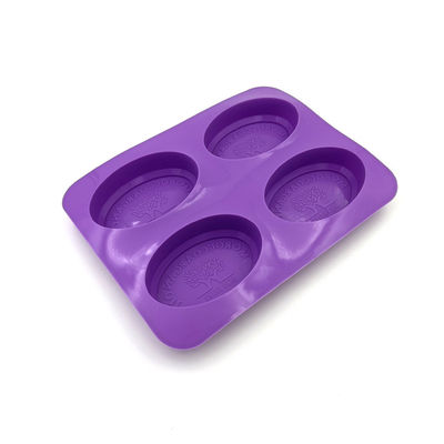 Khuôn xà phòng silicon có thể tái sử dụng 4 khoang Hình bầu dục bền Màu tím